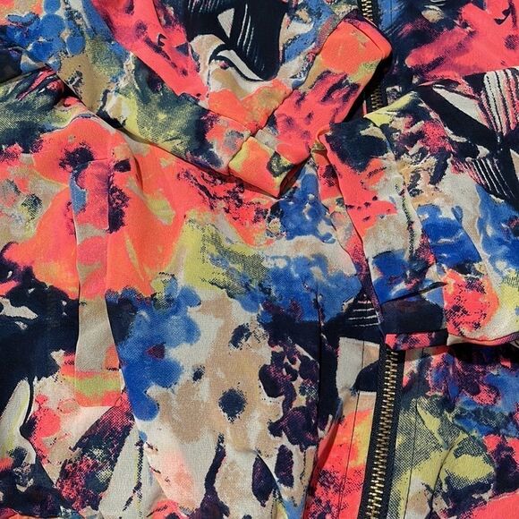 Japna Floral Zip Front Bomber Jacket Sz L - Picture 10 of 11